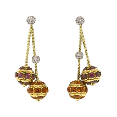 Pendientes colgantes de cadena de bola de oro de 18 quilates turmalina/citrino rosa diamante Yurman Foto 1 de 4