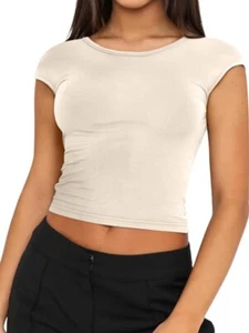Bloggerlove Womens Sexy Crop Short Sleeve T Shirts Backless/ Deep Cut - Small - Picture 1 of 8
