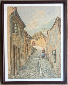 Vintage 1930 Framed Original Watercolor Painting Artist Signed Schindler Valer - Foto 1 di 18