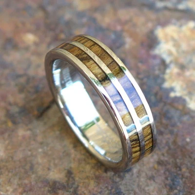 Alianza de anillo de boda de titanio de madera de bocote de joyería hawaiana 6 mm # TRG-1005-06  Foto 1 de 4