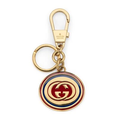 GUCCI gold tone enameled interlocking G logo metal keyring designer authentic - Image 1 of 4