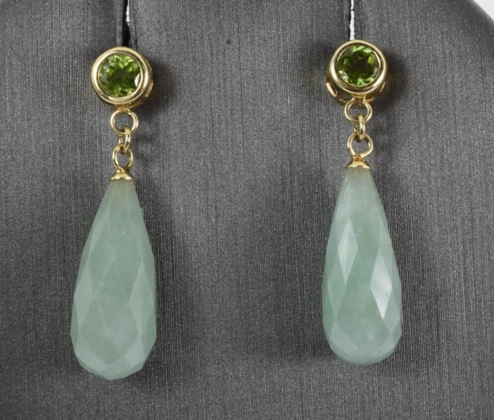 Pendientes colgantes colgantes de jade y peridoto en oro amarillo de 14 k Foto 1 de 1