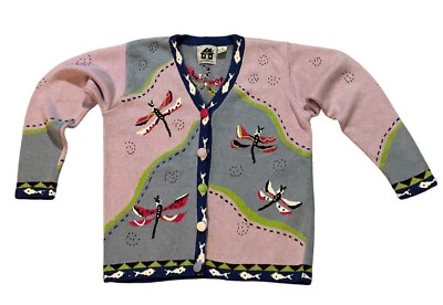 Cárdigan Suéter STORYBOOK KNITS Libélulas Ramie Bordado con Cuentas M Púrpura Foto 1 de 4