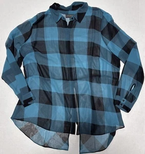 Lane Bryant türkis Büffel Karo durchsichtig Knopfleiste Langarm Bluse Top Gr. 18/20 - Bild 1 von 8