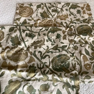 Pottery Barn ~ Pair of Green & Gold Linen Cotton Blend Pillow Covers 20" Square - Image 1 of 4