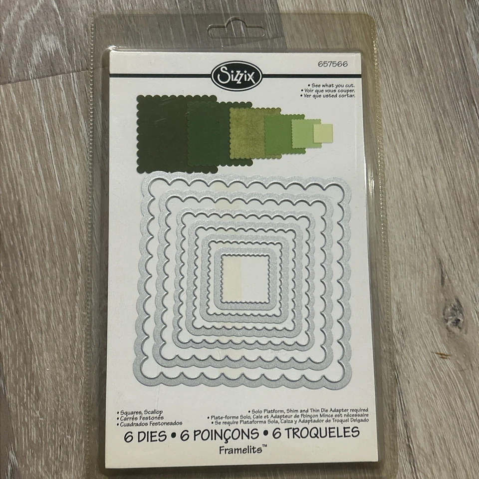 Sizzix ~6 Dies Set-Squares, Scallops #657565-Preowned-Gently Used - Image 1 of 1