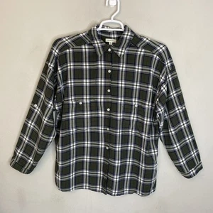 Max Studio Buffalo Plaid Shirt Green & White XL Adjustable Long Sleeves Rayon - Picture 1 of 12