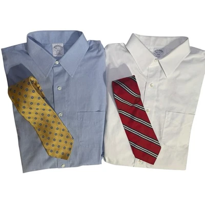 Lote 2 Brooks Brothers Hombres Camisa de Vestir y Corbata Sin Hierro Regent 16 1/2 6/7 Azul Blanco Foto 1 de 4