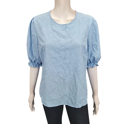 Ted Baker Womens Textured Blouse Top Large Size Blue Smocked Short Sleeves - Image 1 of 4