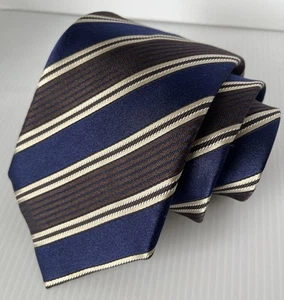 CANALI Mens Striped Tie 58”x3.5” Dazzling Royal Blue, Gold, Silver and Brown - Picture 1 of 9