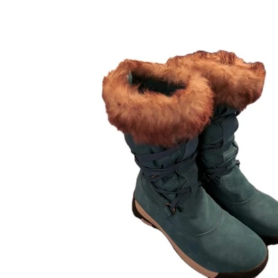 Lands' End Darla Boots Women's 8.5 Shearling Blue Suede Fur Round Toe Lace Up - Image 1 of 4