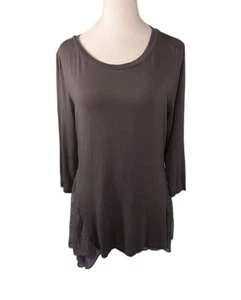 LOGO by Lori Goldstein Tunika Top Damen kleiner V-Ausschnitt asymmetrisch lila Spitze - Bild 1 von 8