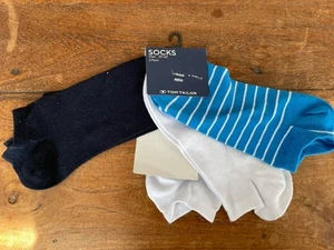 3 Paar Sneaker Socken Tom Tailor, Gr 39-42, dunkelblau, weiß, hellblau gestreift - Bild 1 von 2