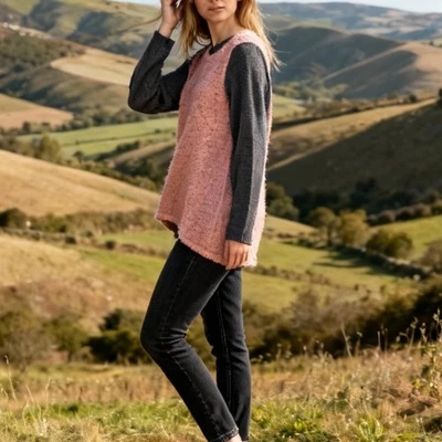 Suéter Sundance Mohair Lana Mujer Talla Mediana Boucle Asimétrico Gris Rosa Foto 1 de 4