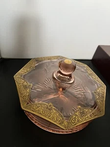 Vintage Pink Depression Glass Candy Nut Relish Divided Starburst Dish W/ lid - Picture 1 of 12