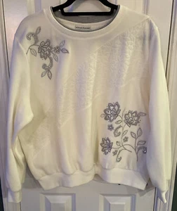 Womens Alfred Dunner Top Sz PXL Ivory/Silver Beading/ Embroidery EUC - Picture 1 of 7