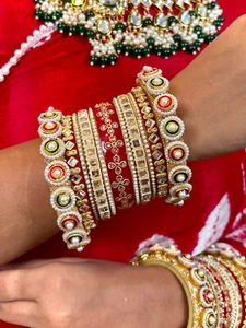 New karvachauth chuda red bangles set wedding special heavy punjabi chuda set - Picture 1 of 8