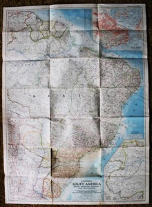 NATIONAL GEOGRAPHIC SOCIETY MAP EASTERN SOUTH AMERICA BRAZIL MARCH 1955 VINTAGE - Picture 1 of 7