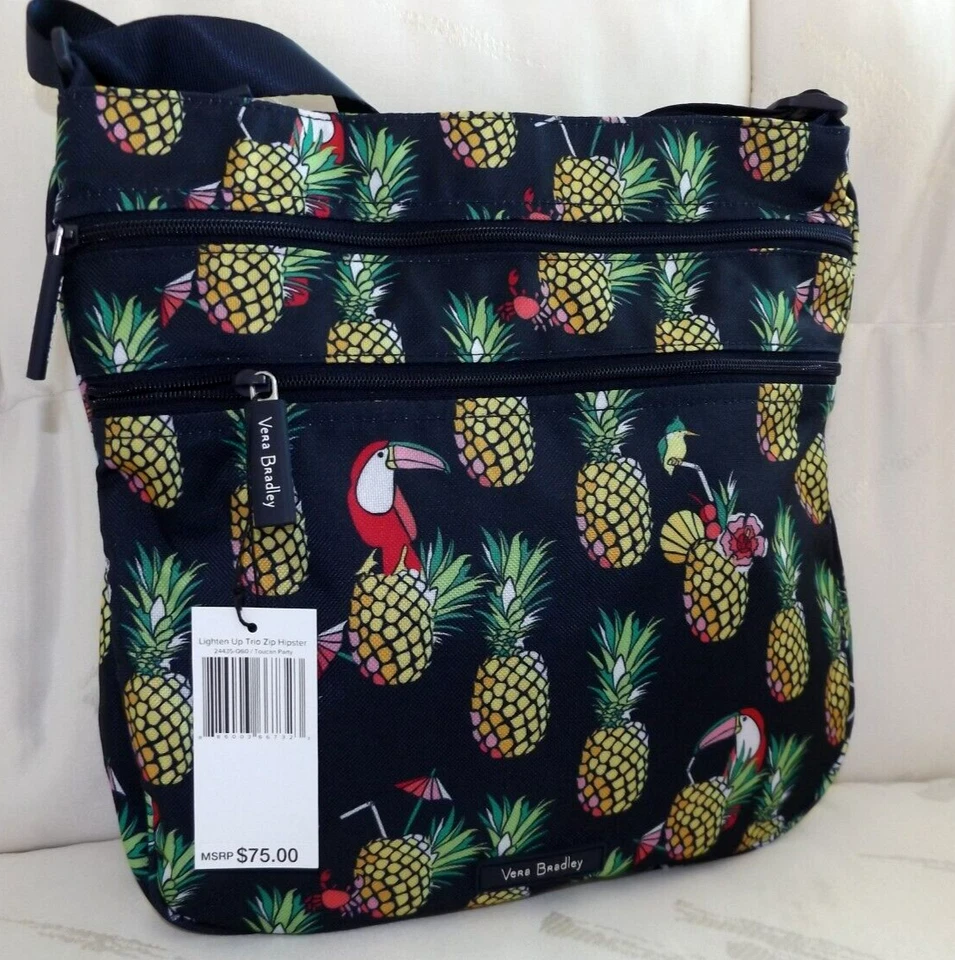 Vera Bradley Factory Style Trio Zip Hipster Crossbody Toucan Party Pineapple