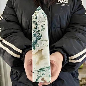 2.11LB Natural Water Grass Moss Agate crystal pillar Crystal Reiki - Imagen 1 de 13