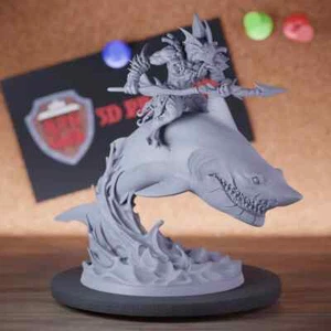 Shark Rider Miniature Triton Fighter Mini Dungeons and Dragons DnD 5e TTRPG - Picture 1 of 8