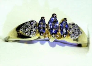 Bandring 10 Karat Gelbgold 0,42 ctw Tansanit mit drei Steinen (it104) - Bild 1 von 1