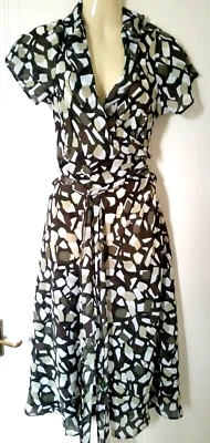Women's Berkertex Brown Organic Print Tie Belt Waist Lighweight Dress 12-14 UK - Image 1 of 4