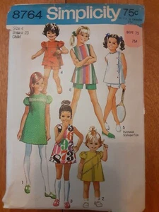 1970 Simplicity Pattern#8764 Child Girls Size4 Breast 23 Dress Or Top & Shorts - Picture 1 of 7