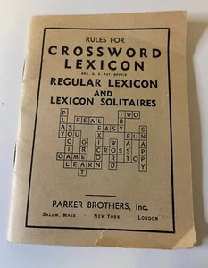 Vtg. Parker Brother 1938 Rules Booklet Crossword Lexicon - Picture 1 of 3