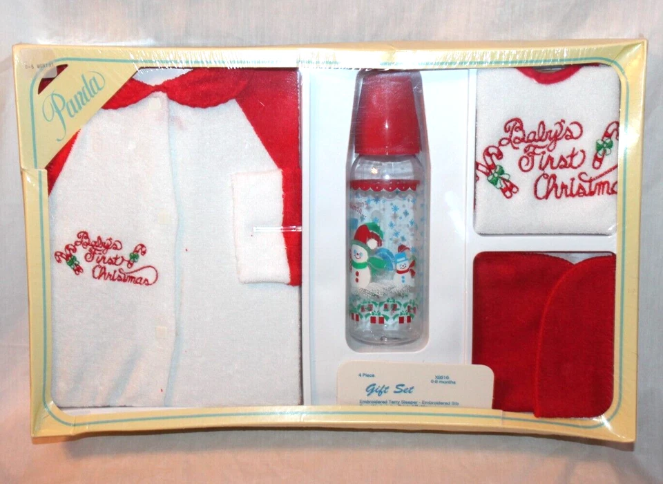 NEW 4 PIECE VINTAGE BABY FIRST CHRISTMAS BOTTLE SET 0-6 MONTHS - Image 1 of 1
