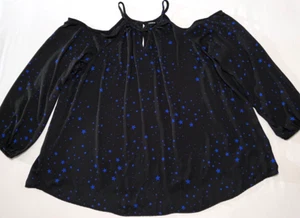 2020 Torrid Womens 4X Black Star Georgette Cold Shoulder Blouse Keyhole Neck - Picture 1 of 7