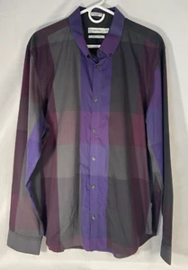 Calvin Klein Multi-color Plaid Long Sleeve Button-up Size XL Liquid Cotton - Picture 1 of 7