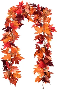 2 Pack Fall Garland Maple Leaf, 5.9Ft/Piece Hanging Vine Garland Artificial Autu - Picture 1 of 12