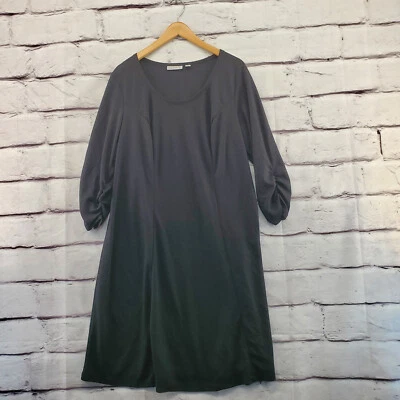 SUSAN GRAVER Shift Dress Womens 1X Ruched 3/4 Sleeve Midi Pullover Black - Image 1 of 4