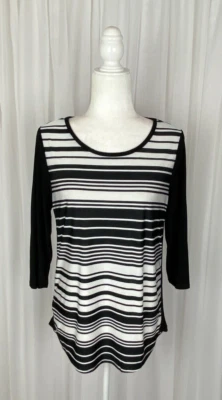 Top de punto pulóver a rayas negro blanco talla pequeña de lapislázuli para mujer mangas 3/4 Foto 1 de 4