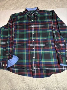 IZOD Men’s Long Sleeve Blue/Green Button Down Casual Dress Logo Pocket 2XLT - Picture 1 of 10