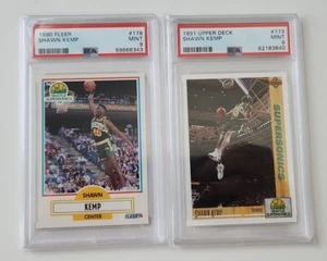 2 x PSA 9 1990-91 Fleer Shawn Kemp Rookie Card RC #178 + 1991 Upper Deck #173 MT - Picture 1 of 2