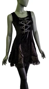 Velvet Dress Corset Gothic Punk Lacing Medieval Black Size 34-38 - Picture 1 of 4