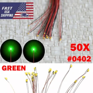 50PC Pre Wired Green #0402 SMD LEDs Lighting Kits Pre-soldered Micro LEDs NEW - Picture 1 of 16