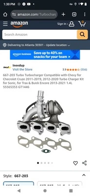 Cargador turbo para Chevrolet Cruze, Sonic, Trax, Buick Encore 1,4 L L4 2011-2018 Foto 1 de 4