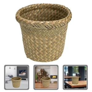 Cubo de basura trenzado rústico multiusos cesta tejida oficina - Imagen 1 de 12