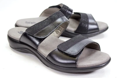SAS Nudu Womens Size US 9 WW Comfort Slide Sandals Midnight Black Leather - Image 1 of 4