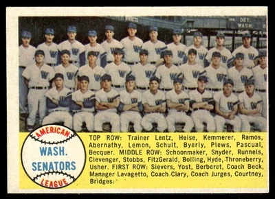 1958 Topps #44 Washington Senators TC - VG-EX - Image 1 of 2