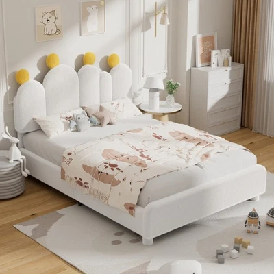 Marco de cama tapizado H&ZT Boucle con cabecero cama princesa con listones de madera maciza Foto 1 de 4