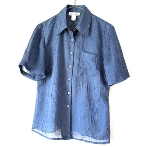 Blusa Eileen Dale para mujer talla 10 texturizada de abajo manga corta azul oscuro - Imagen 1 de 8