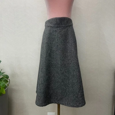 Vintage Modcloth Lined Pockets Heather Gray A-Line Tweed Midi Skirt Womens L - Image 1 of 4