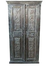 Antique Cabinet CARVED Armoire Rustic Floral FARMHOUSE Storage CHEST BLCK FRIDAY