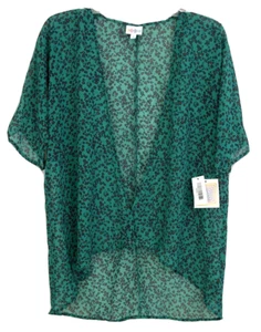 New Lularoe Bianka Kimono Sheer Sz 3 Green Floral Open Front Girls LL14P - Picture 1 of 6