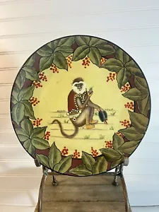 Vintage Colorful Golden Colonial Monkey With Sweet Expression Plate Decor 10” - Picture 1 of 9