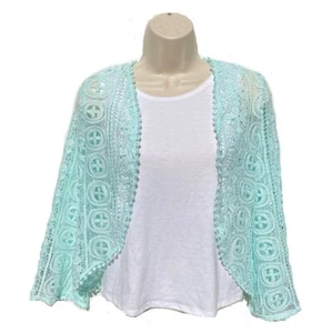 NEW IZ Byer Girl Tank Top w/Crocheted Cardigan Top Blue Size 14/Large - Picture 1 of 3